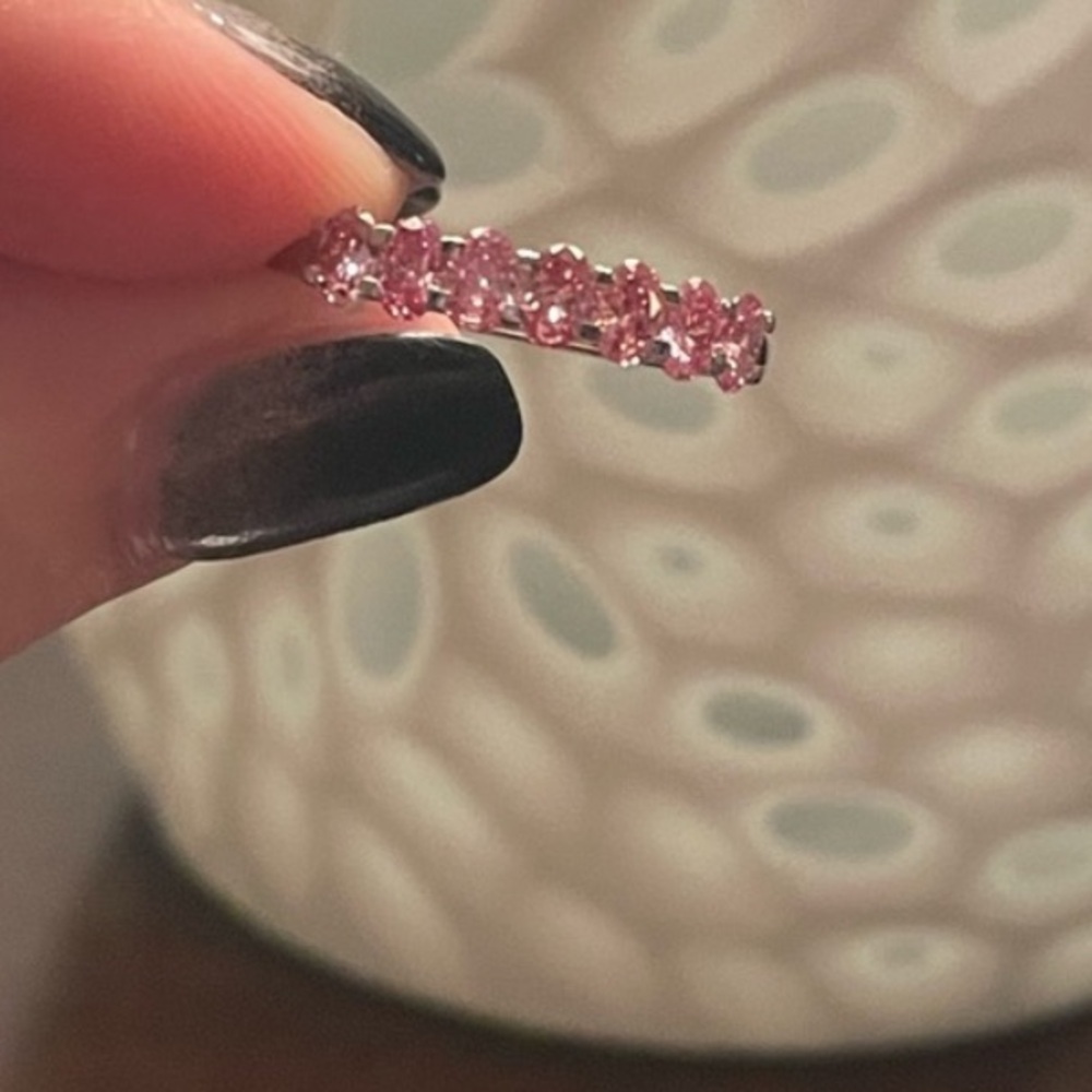 Elegant Oval Pink 7 Stone Lab Diamond 14k White Gold Ring Size 9